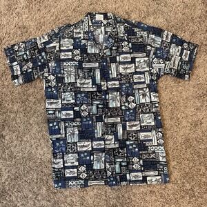 Go Barefoot Hawaiian Shirt Button Down Aloha Friday Rockabilly Blue Size L Tall